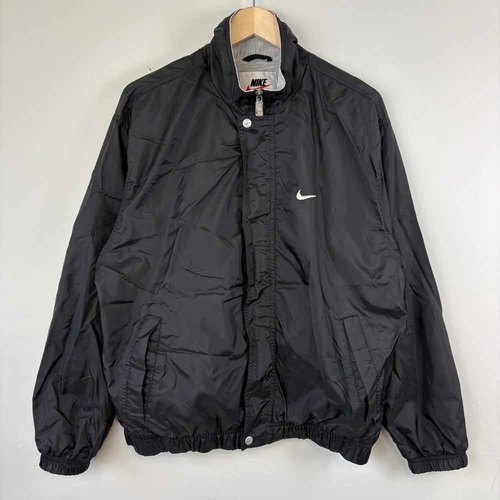 Vintage Nike Jacket Mens M Black Full Zip Lined Windbreaker 90s